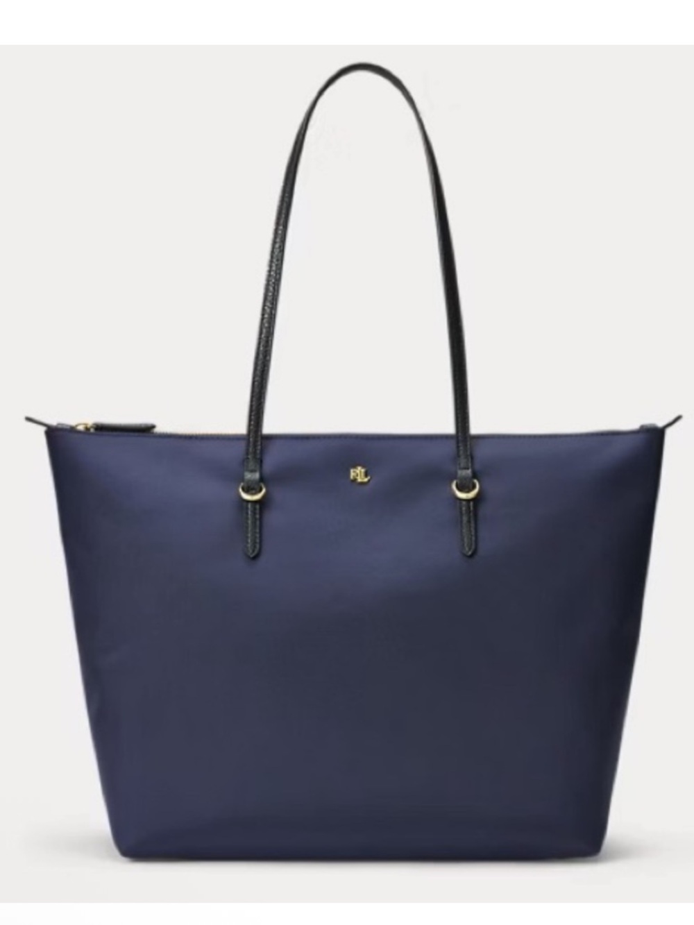 Lauren Ralph Lauren Medium Keaton Tote Bag Nylon Zip Top Closure Blue Black - Picture 2 of 11